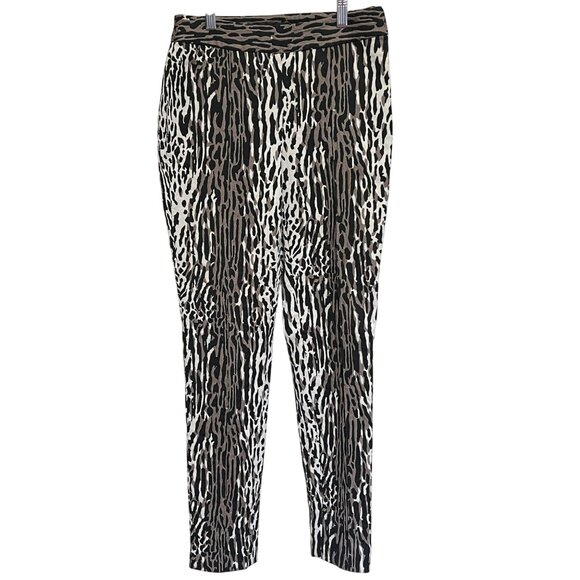 St. John Animal Print Stretch Slim Fit Ankle Pants Black / Beige Womens Size 2 - Picture 1 of 12